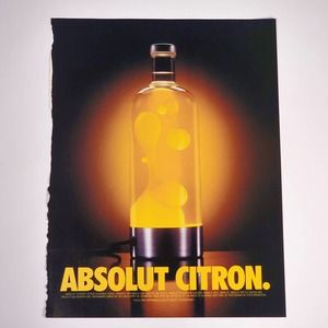 Vintage Absolut Citron Vodka Print Ad Lava Lamp Bar Wall Decor Promo Art Y2K 90s